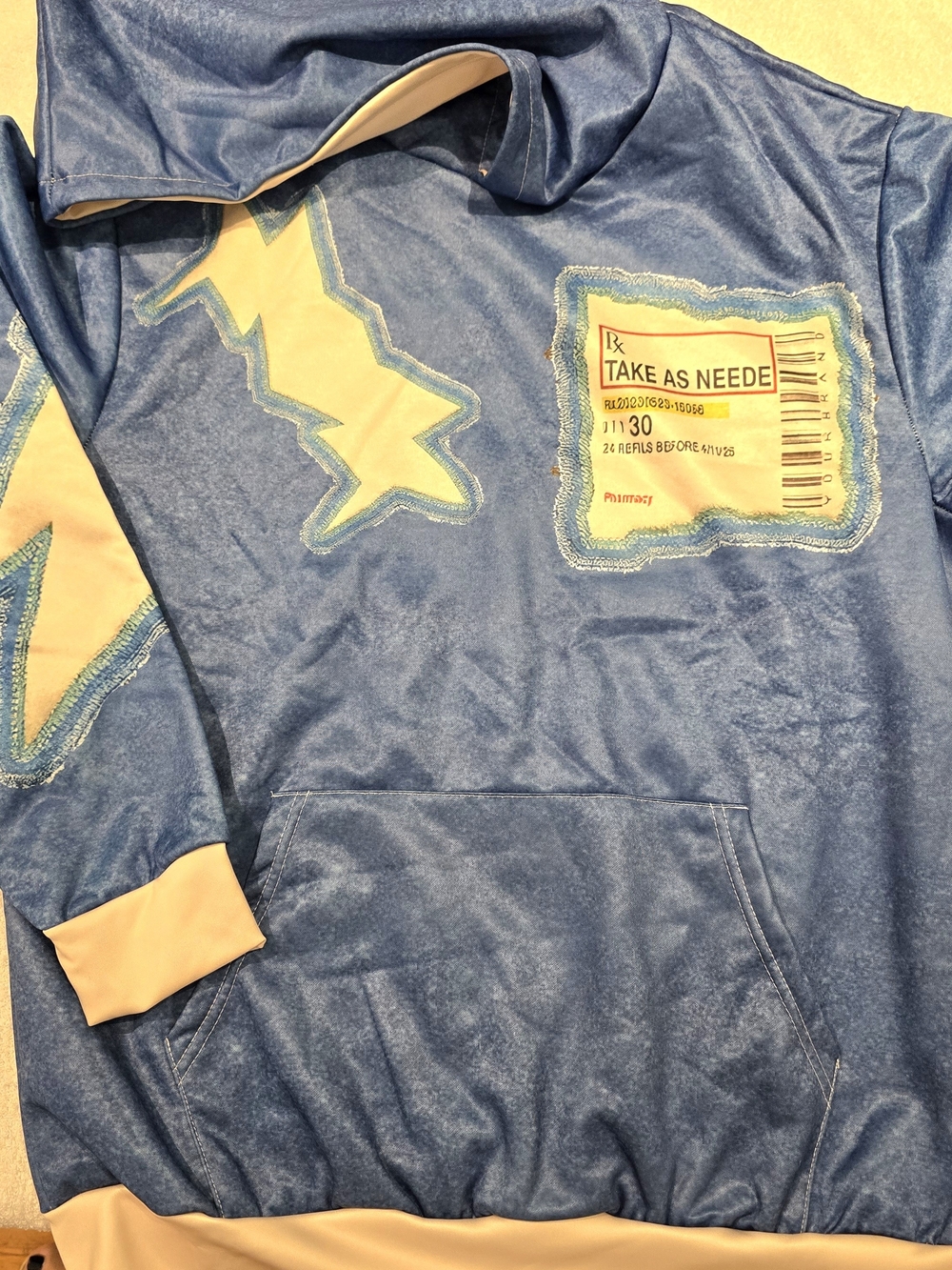 Blue Graphic Soft Pullover Hoodie with Script Patch NWOT Sz M